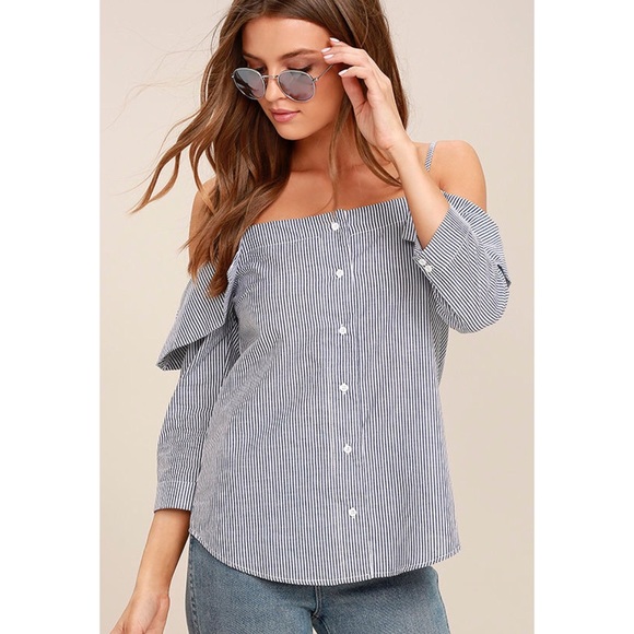 Lulus Tops - Off the Shoulder Striped Blouse